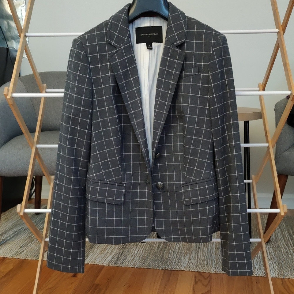 Banana Republic Dark Gray Windowpane Blazer Size 0